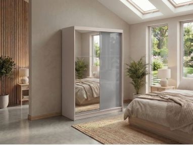 Szafa przesuwna WALENCJA 150 cm - kaszmir/szary z lustrem