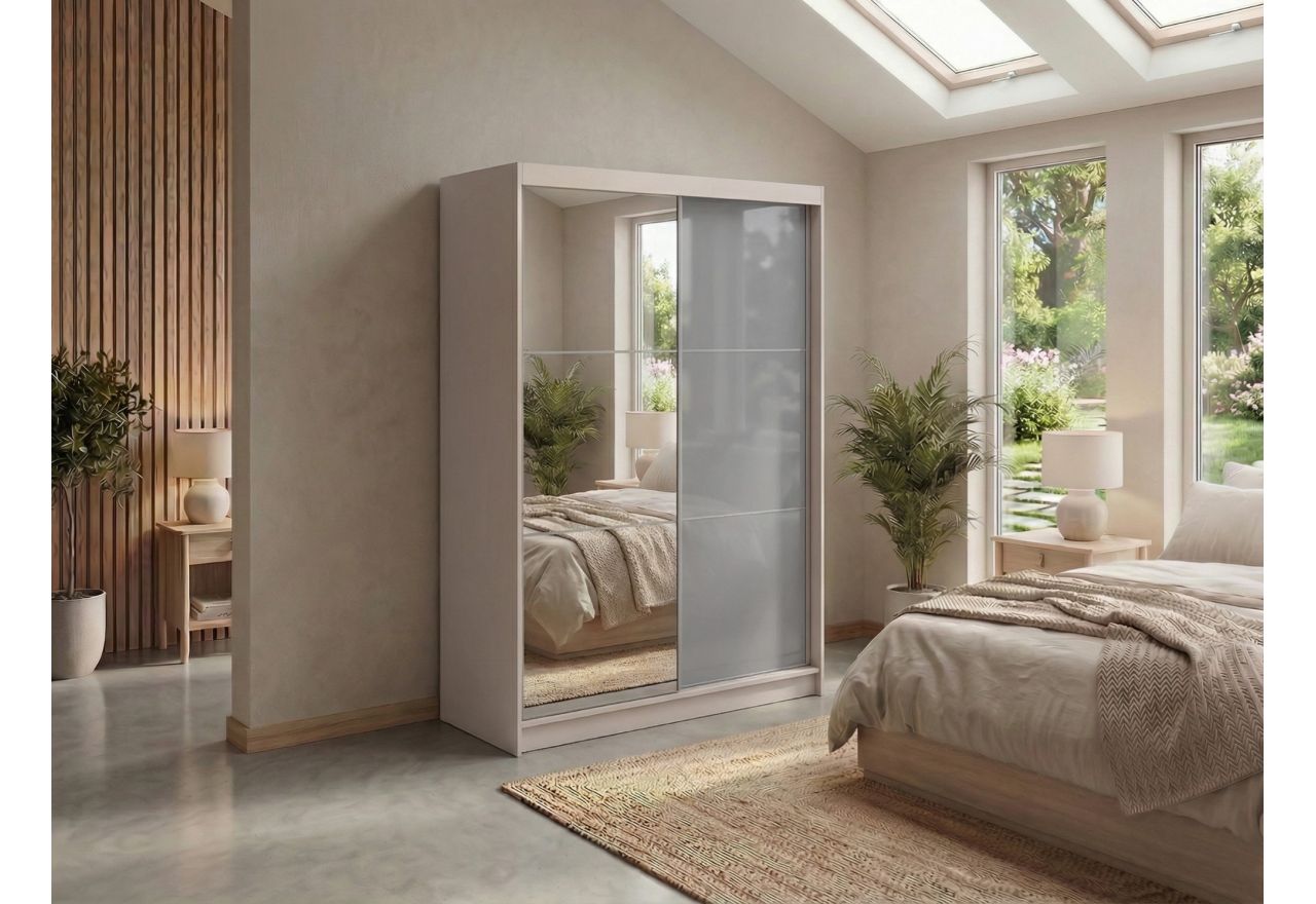 Szafa przesuwna WALENCJA 150 cm - kaszmir/szary z lustrem