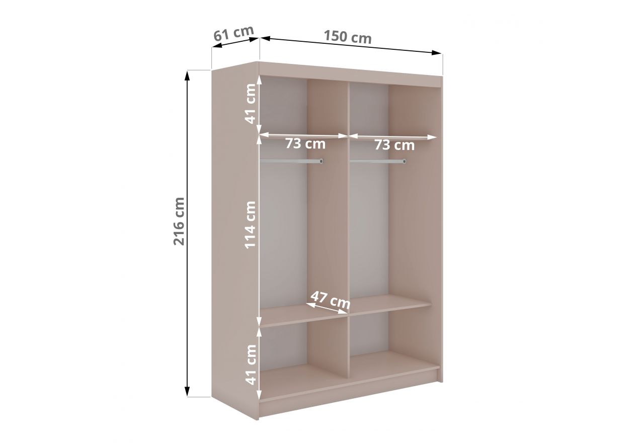 Szafa przesuwna WALENCJA 150 cm - kaszmir/szary z lustrem