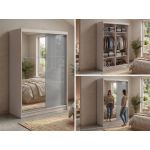 Szafa przesuwna WALENCJA 150 cm - kaszmir/szary z lustrem