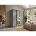 Szafa przesuwna WALENCJA 180 cm - szary z lustrem + 2 szuflady
