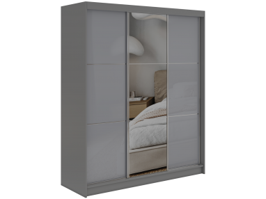 Szafa przesuwna WALENCJA 180 cm - szary z lustrem + 2 szuflady