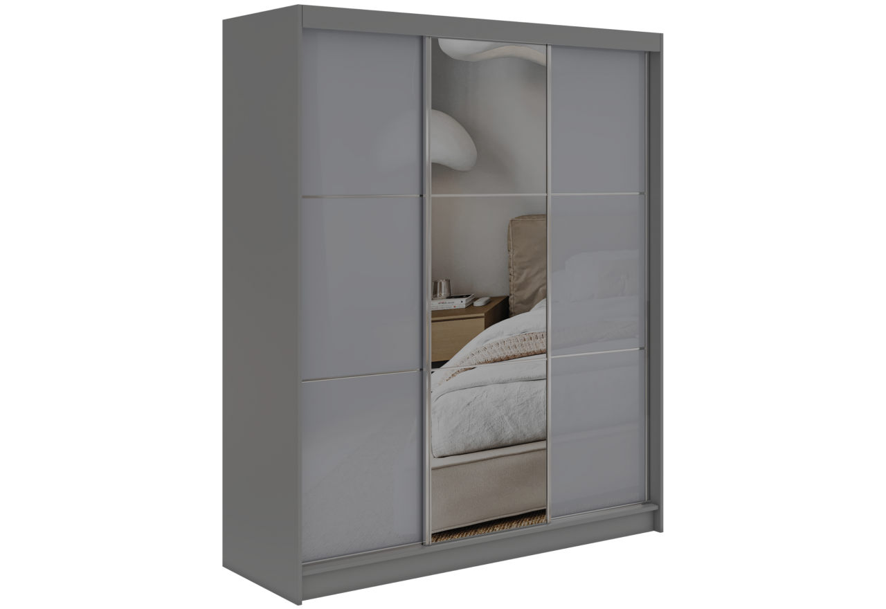 Szafa przesuwna WALENCJA 180 cm - szary z lustrem + 2 szuflady
