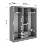 Szafa przesuwna WALENCJA 180 cm - szary z lustrem + 2 szuflady