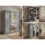 Szafa przesuwna WALENCJA 180 cm - szary z lustrem + 2 szuflady