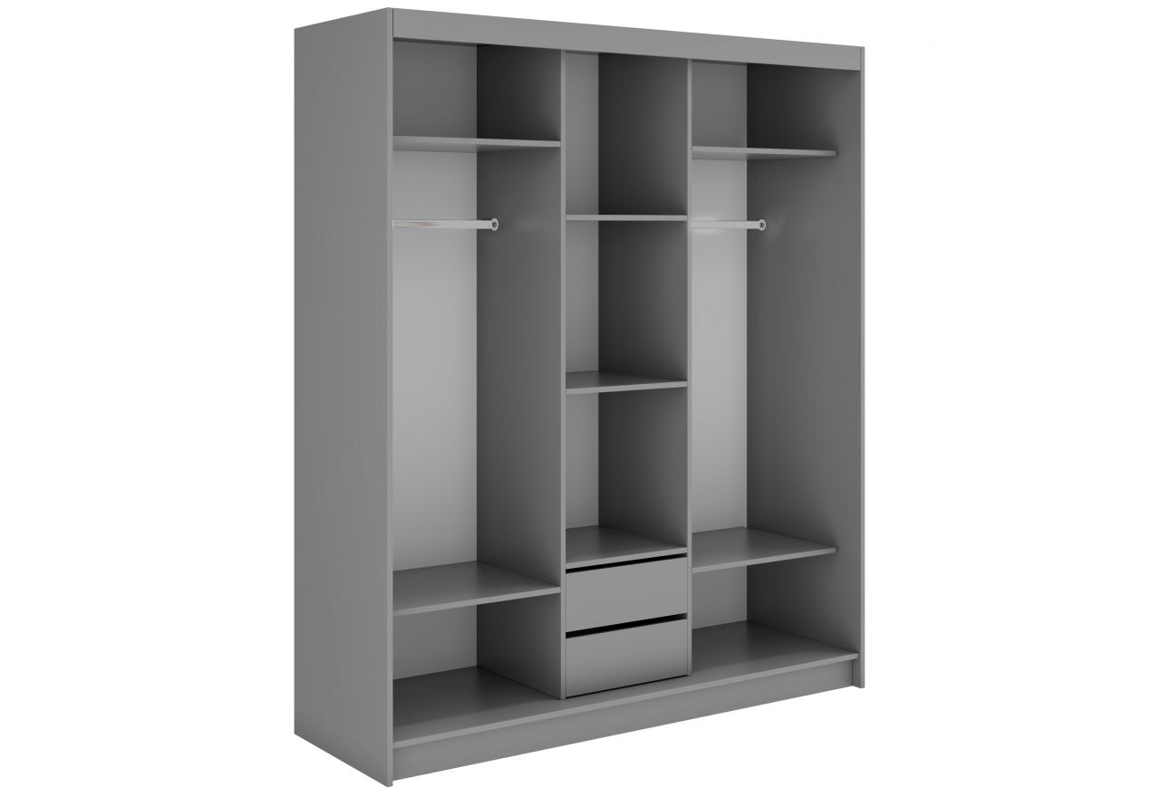 Szafa przesuwna WALENCJA 180 cm - szary z lustrem + 2 szuflady