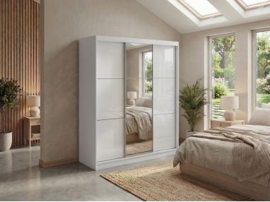 Szafa przesuwna WALENCJA 180 cm - biały z lustrem + 2 szuflady