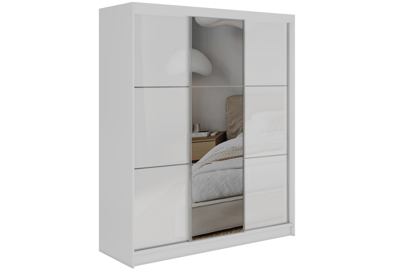 Szafa przesuwna WALENCJA 180 cm - biały z lustrem + 2 szuflady