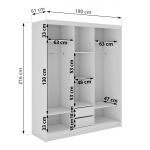 Szafa przesuwna WALENCJA 180 cm - biały z lustrem + 2 szuflady