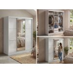 Szafa przesuwna WALENCJA 180 cm - biały z lustrem + 2 szuflady