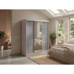 Szafa przesuwna WALENCJA 180 cm - kaszmir/szary z lustrem + 2 szuflady