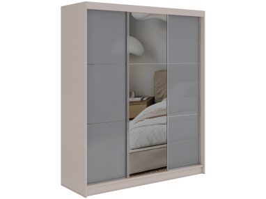 Szafa przesuwna WALENCJA 180 cm - kaszmir/szary z lustrem + 2 szuflady