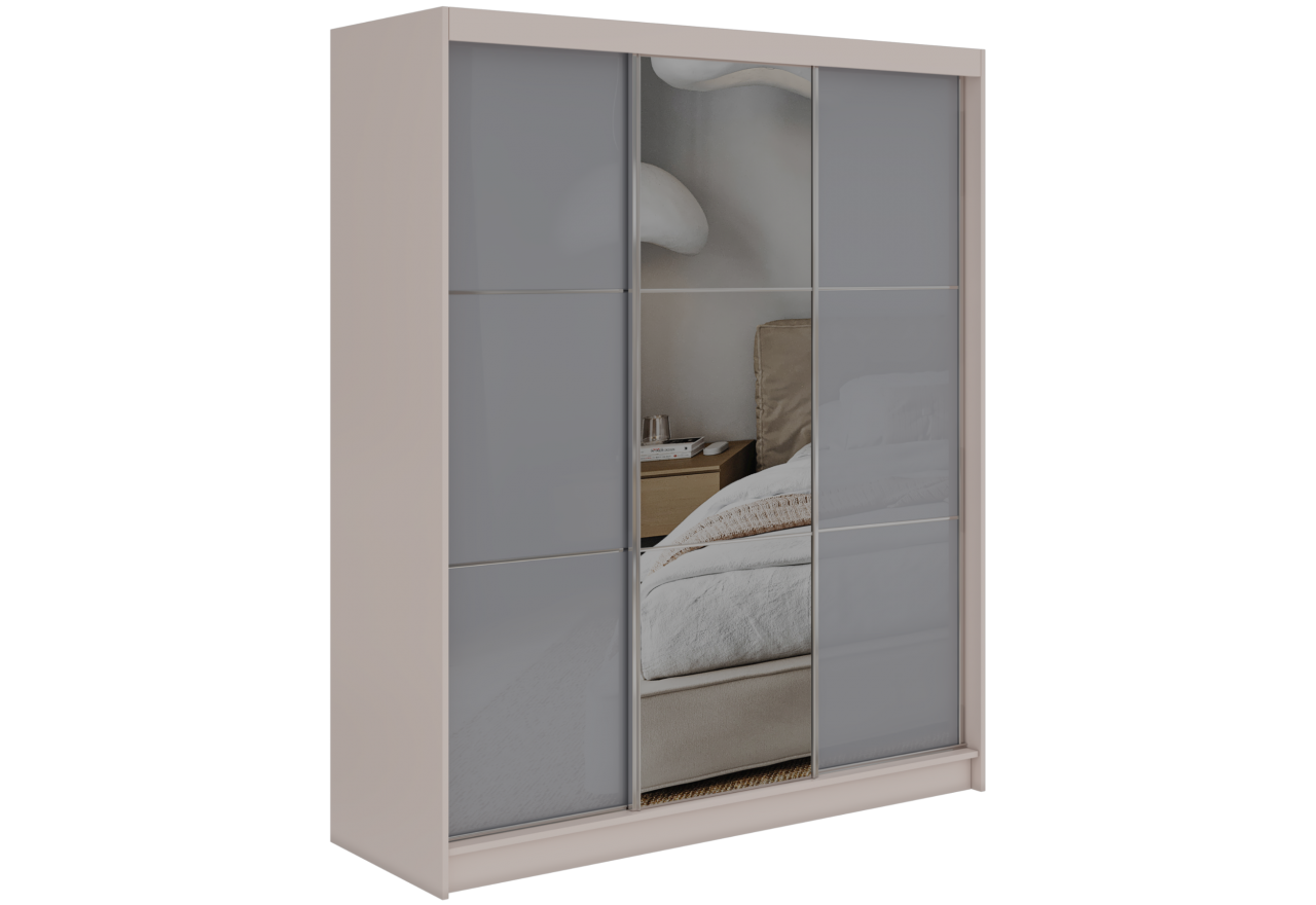 Szafa przesuwna WALENCJA 180 cm - kaszmir/szary z lustrem + 2 szuflady