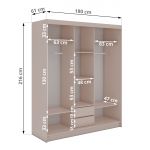 Szafa przesuwna WALENCJA 180 cm - kaszmir/szary z lustrem + 2 szuflady