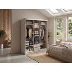 Szafa przesuwna WALENCJA 180 cm - kaszmir/szary z lustrem + 2 szuflady