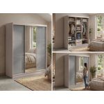 Szafa przesuwna WALENCJA 180 cm - kaszmir/szary z lustrem + 2 szuflady