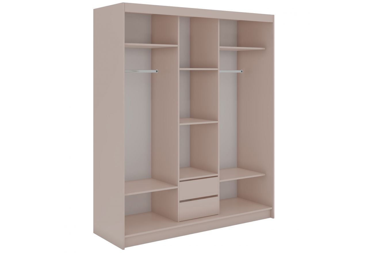 Szafa przesuwna WALENCJA 180 cm - kaszmir/szary z lustrem + 2 szuflady