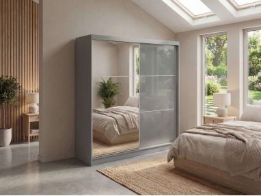 Szafa przesuwna WALENCJA 200 cm - szary z lustrem