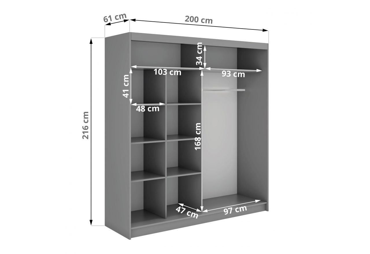 Szafa przesuwna WALENCJA 200 cm - szary z lustrem