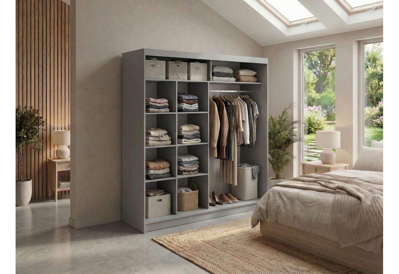 Szafa przesuwna WALENCJA 200 cm - szary z lustrem