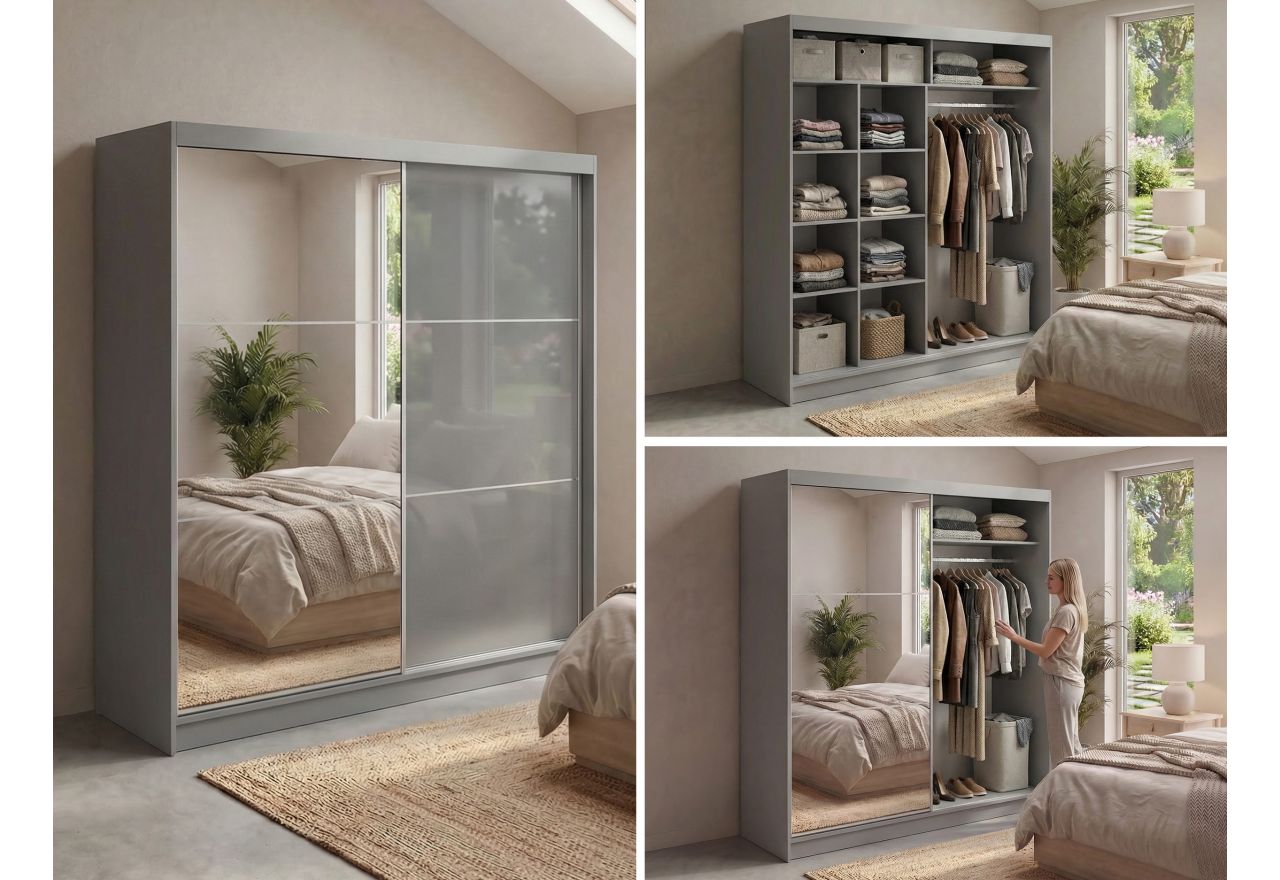Szafa przesuwna WALENCJA 200 cm - szary z lustrem