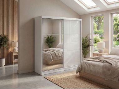 Szafa przesuwna WALENCJA 200 cm - biały z lustrem