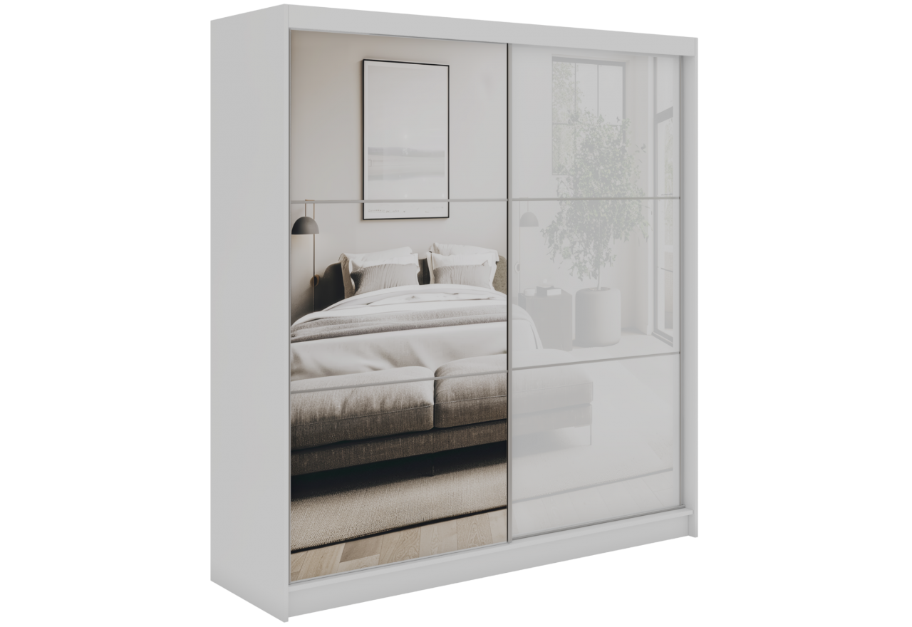 Szafa przesuwna WALENCJA 200 cm - biały z lustrem