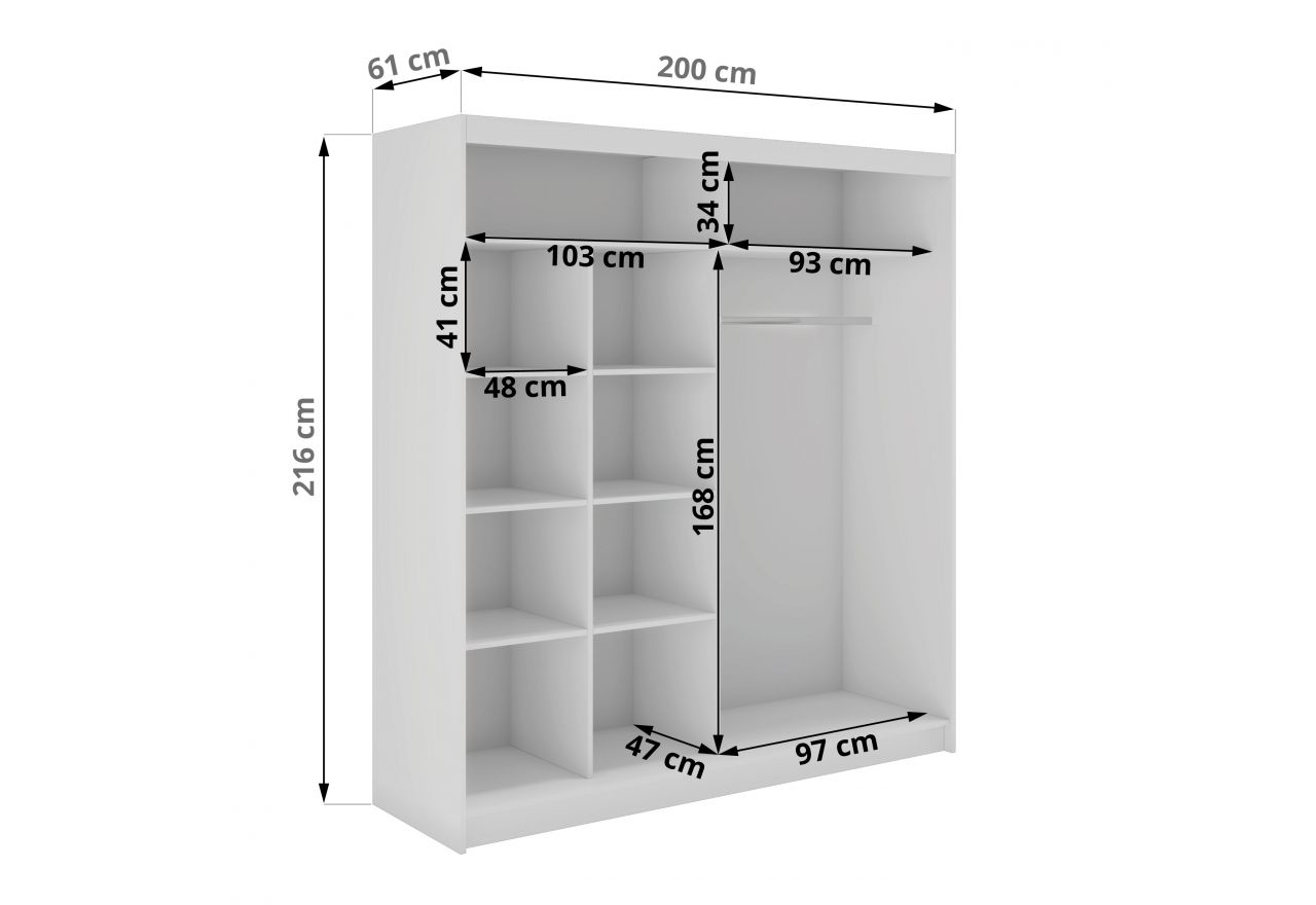 Szafa przesuwna WALENCJA 200 cm - biały z lustrem