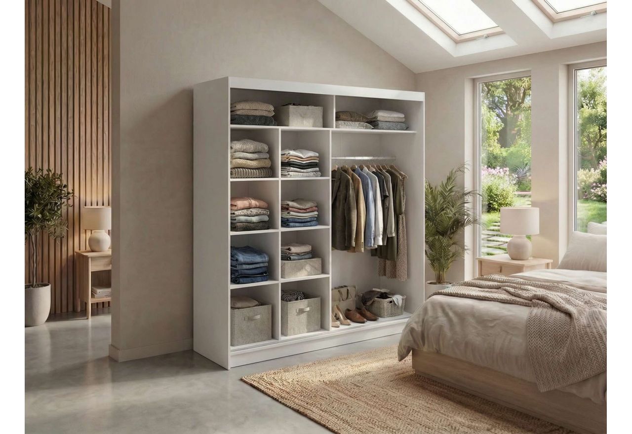 Szafa przesuwna WALENCJA 200 cm - biały z lustrem