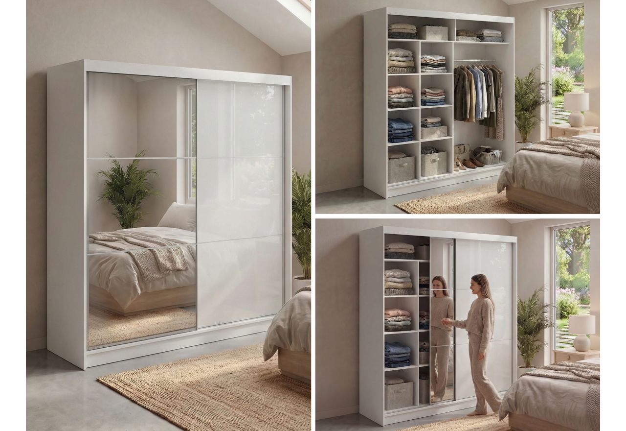 Szafa przesuwna WALENCJA 200 cm - biały z lustrem