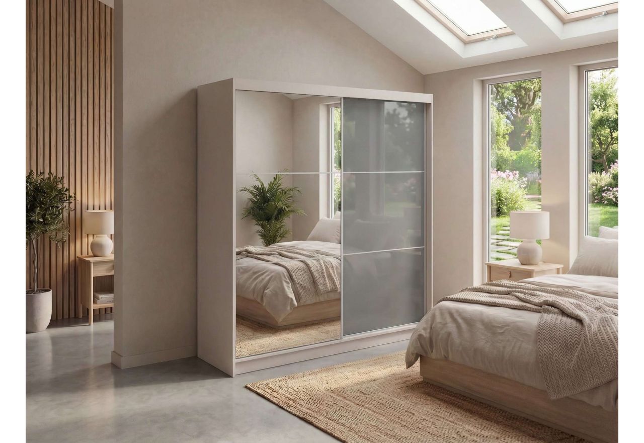 Szafa przesuwna WALENCJA 200 cm - kaszmir/szary z lustrem