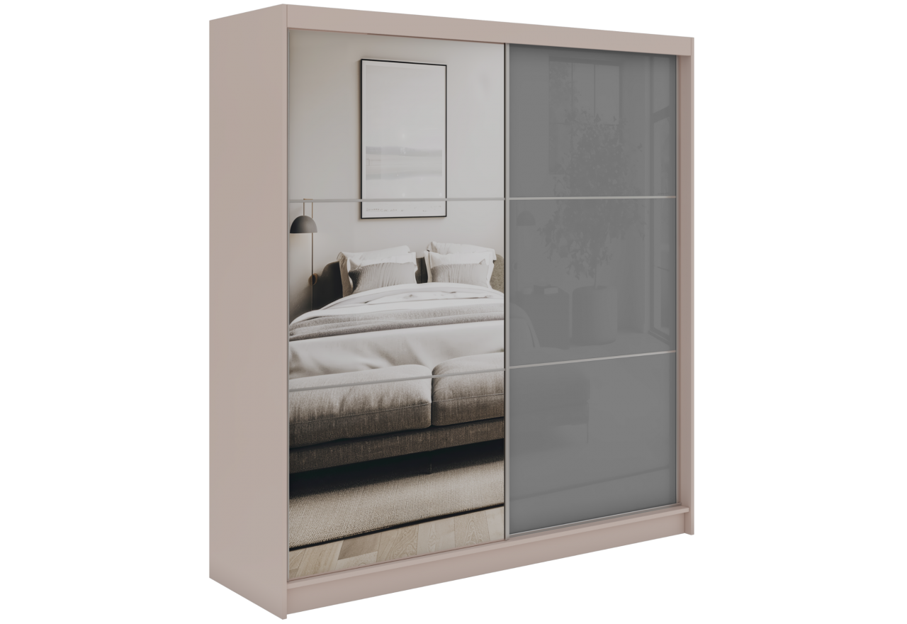 Szafa przesuwna WALENCJA 200 cm - kaszmir/szary z lustrem