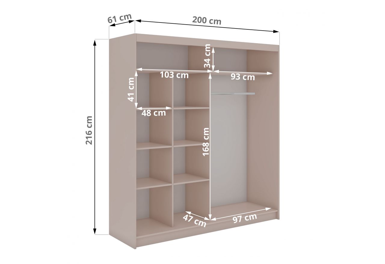 Szafa przesuwna WALENCJA 200 cm - kaszmir/szary z lustrem
