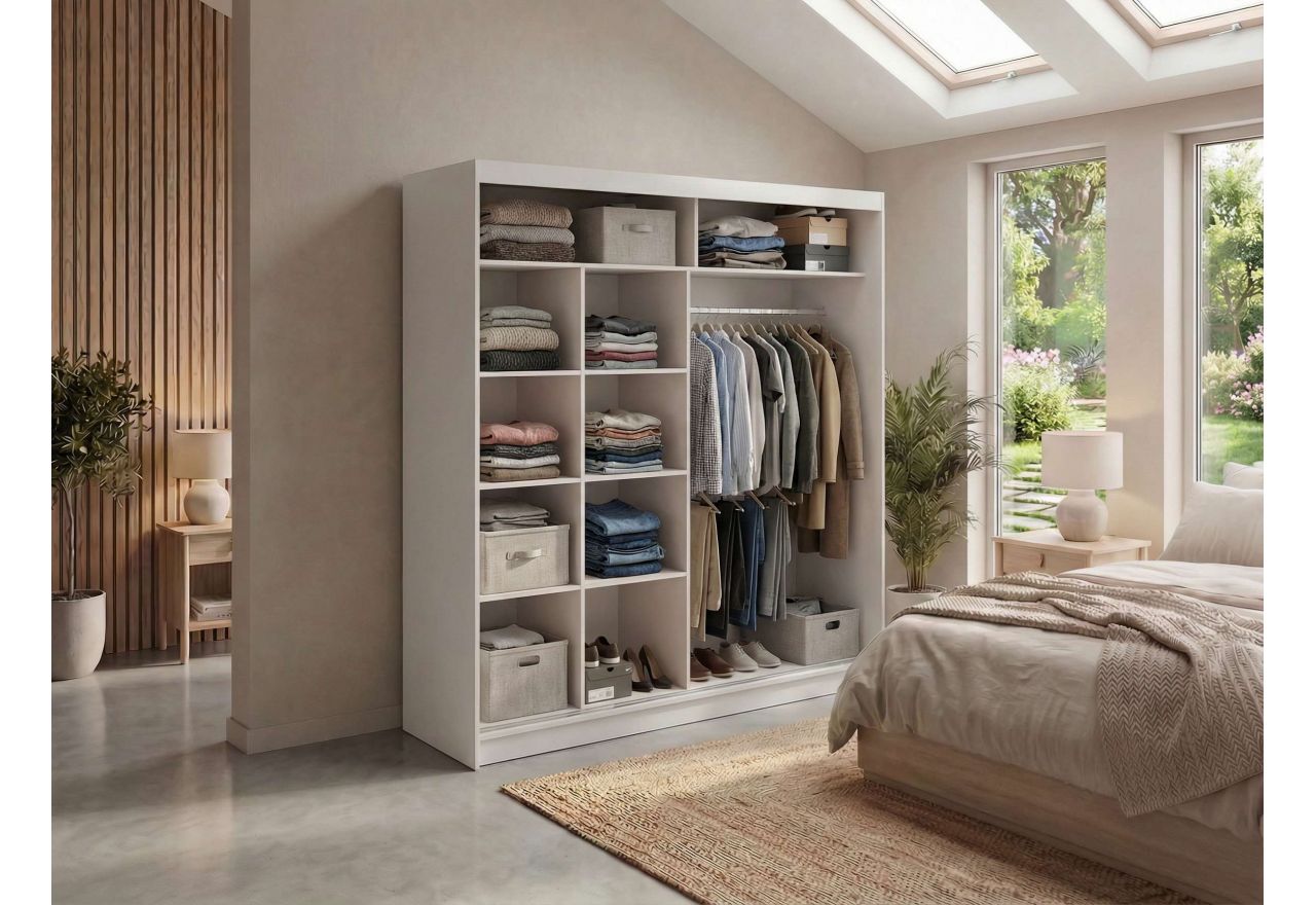 Szafa przesuwna WALENCJA 200 cm - kaszmir/szary z lustrem