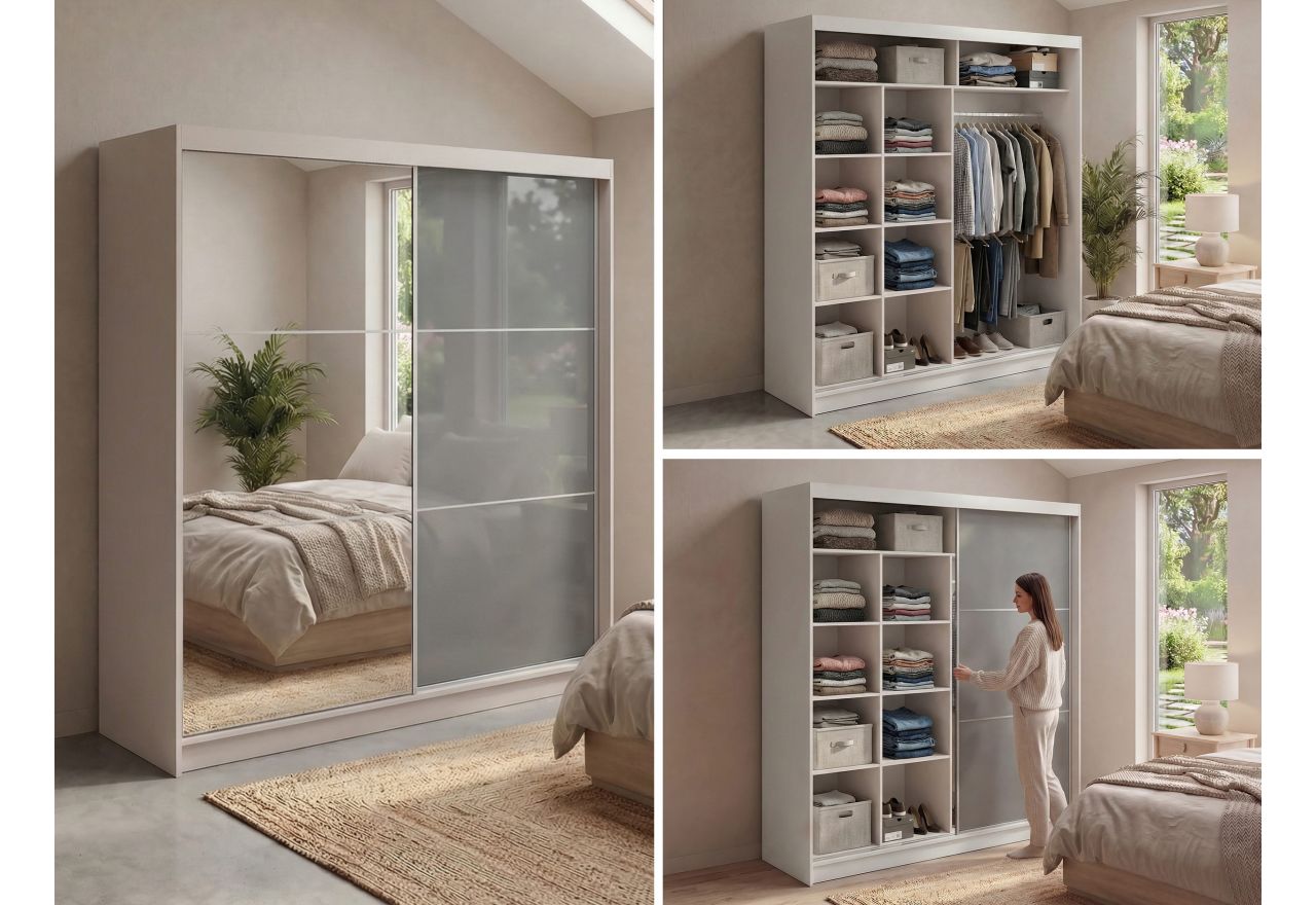 Szafa przesuwna WALENCJA 200 cm - kaszmir/szary z lustrem