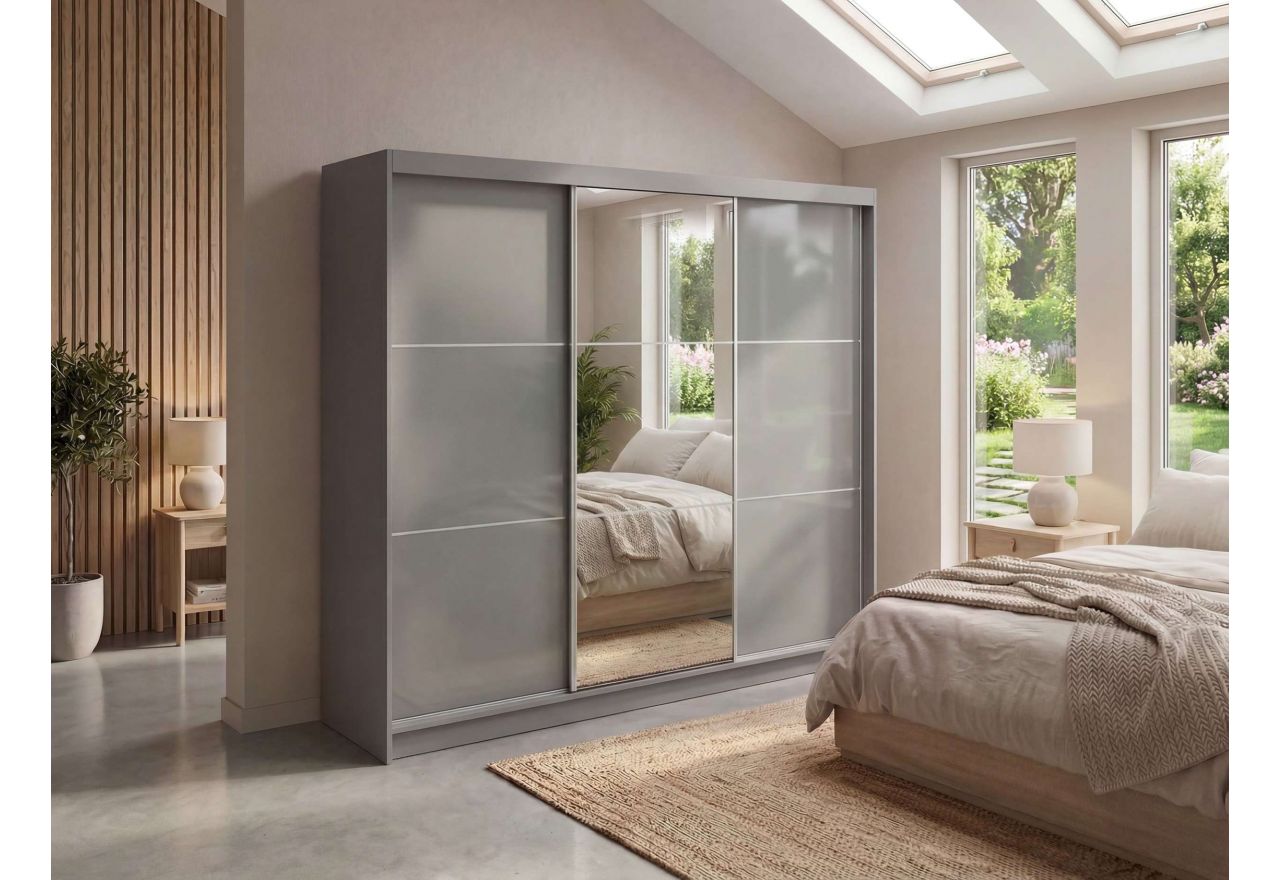 Szafa przesuwna WALENCJA 240 cm - szary z lustrem