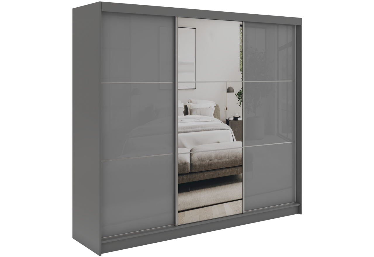 Szafa przesuwna WALENCJA 240 cm - szary z lustrem