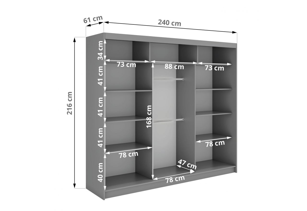 Szafa przesuwna WALENCJA 240 cm - szary z lustrem