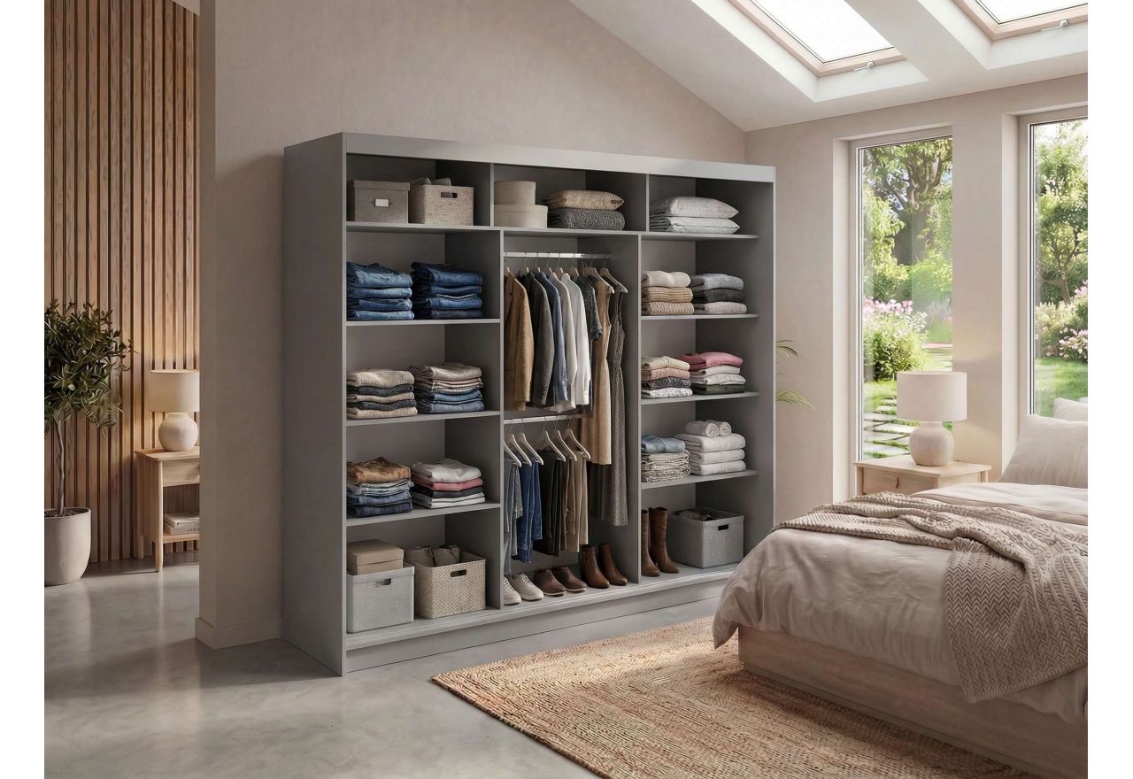 Szafa przesuwna WALENCJA 240 cm - szary z lustrem