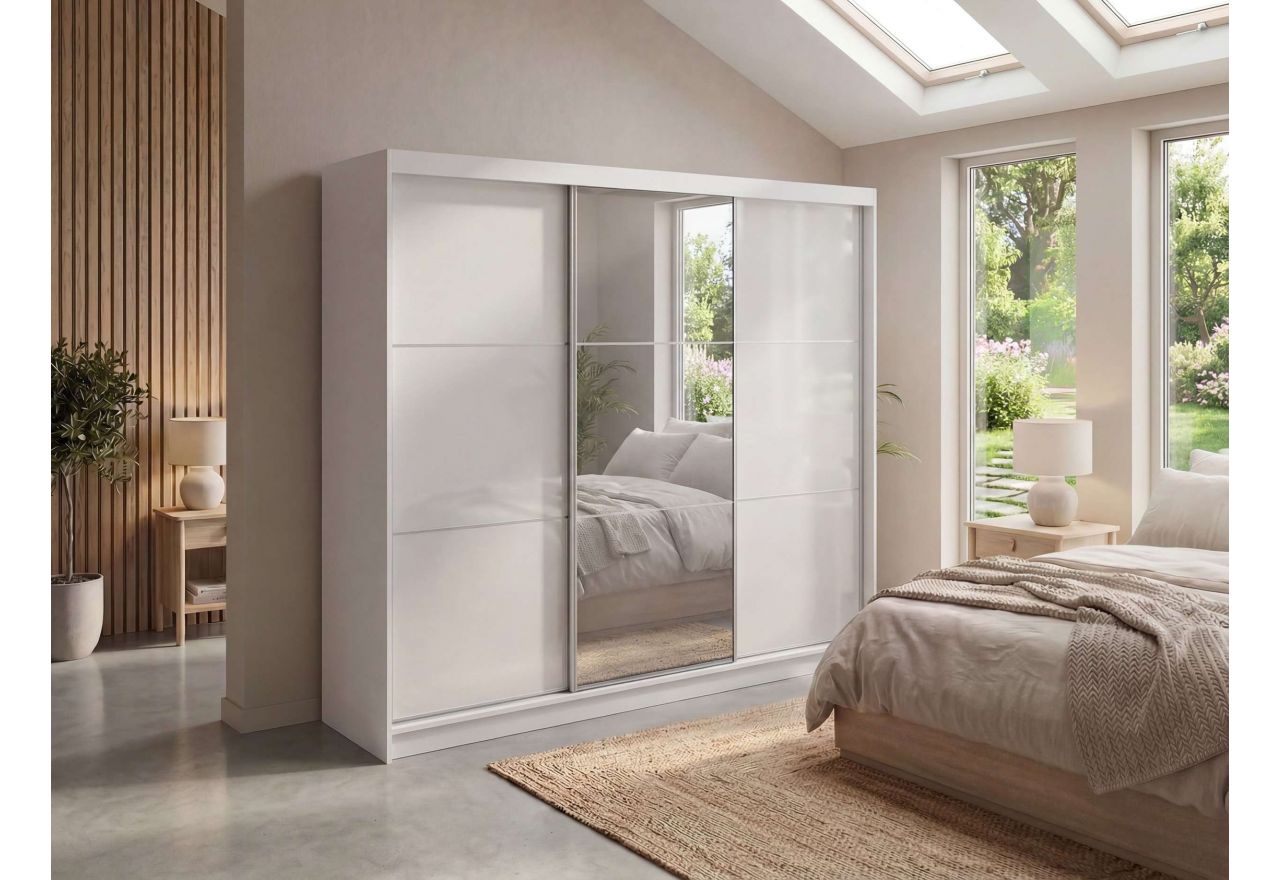 Szafa przesuwna WALENCJA 240 cm - biały z lustrem