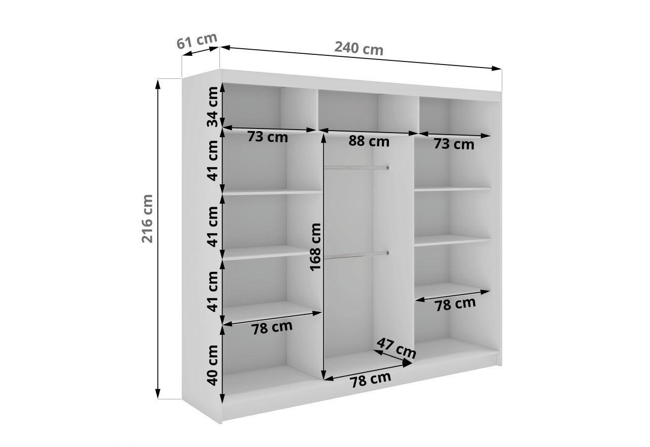 Szafa przesuwna WALENCJA 240 cm - biały z lustrem