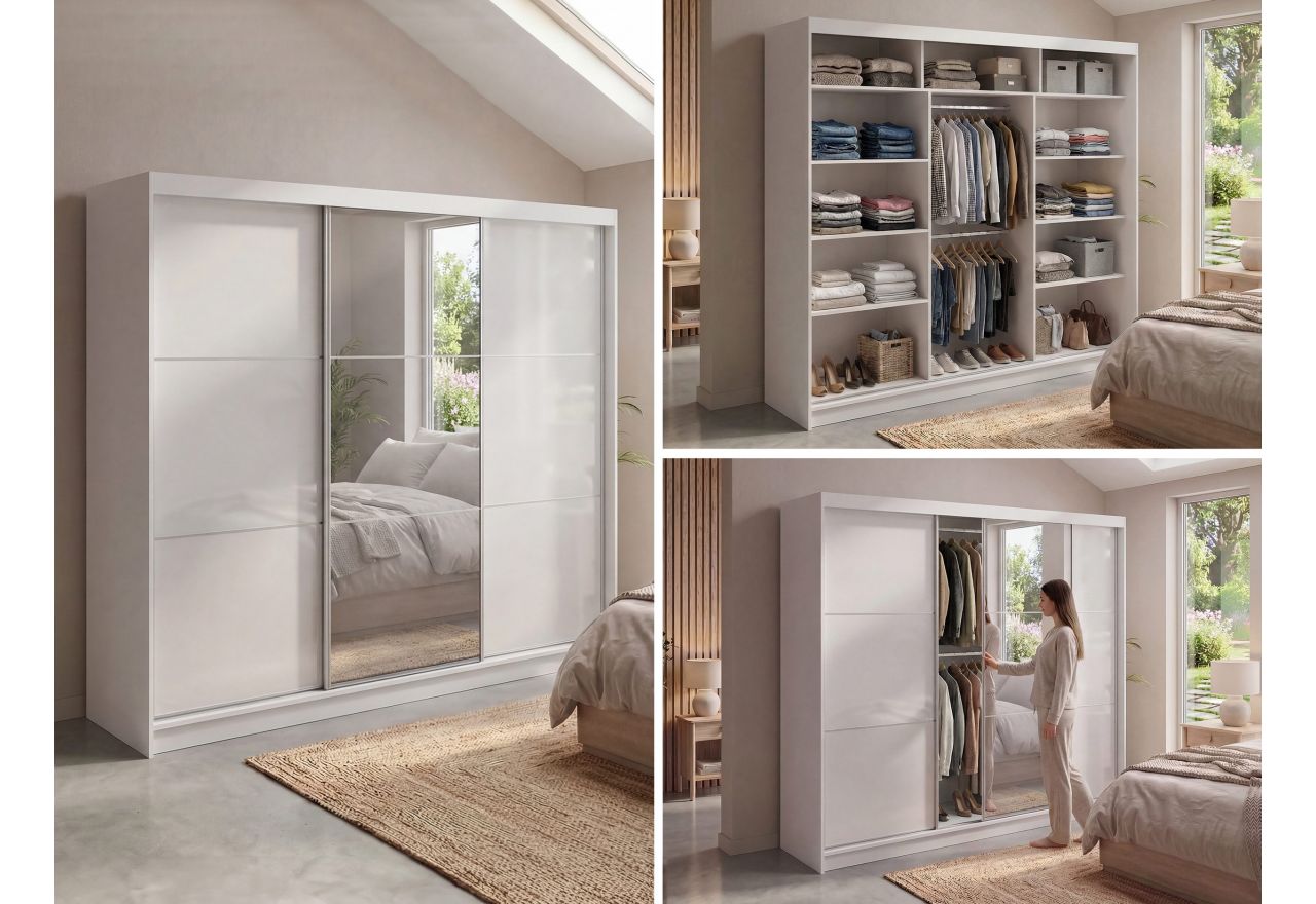 Szafa przesuwna WALENCJA 240 cm - biały z lustrem