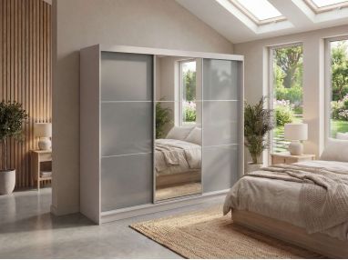 Szafa przesuwna WALENCJA 240 cm - kaszmir/szary z lustrem