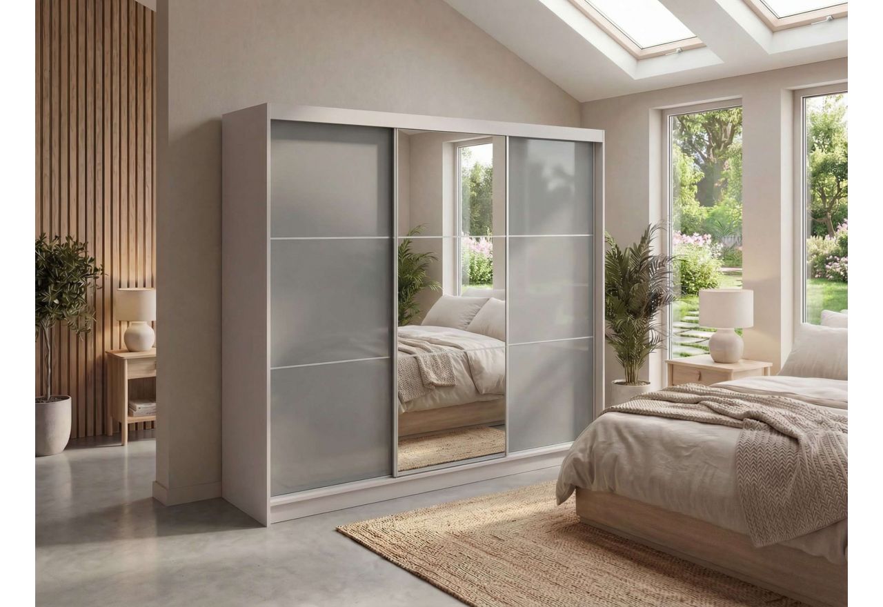 Szafa przesuwna WALENCJA 240 cm - kaszmir/szary z lustrem