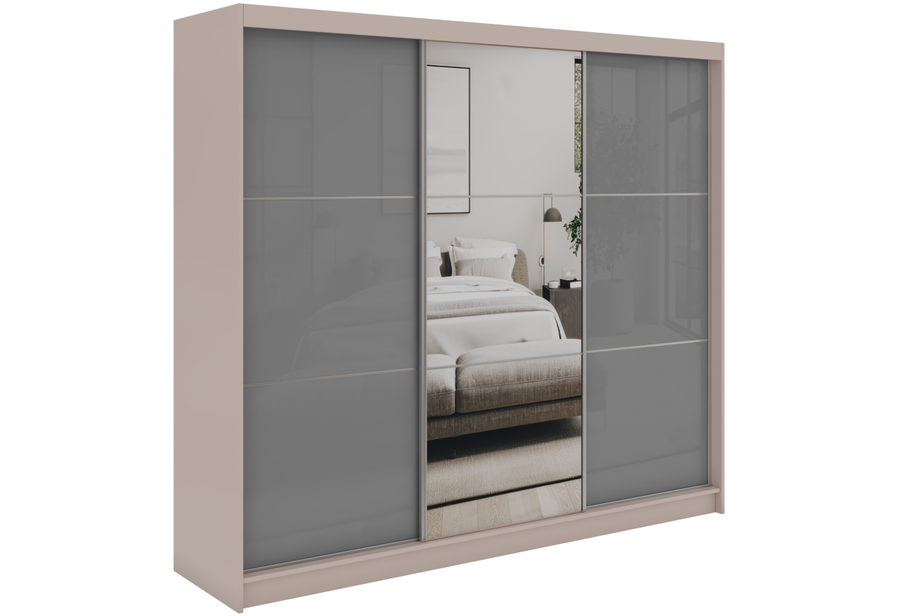 Szafa przesuwna WALENCJA 240 cm - kaszmir/szary z lustrem