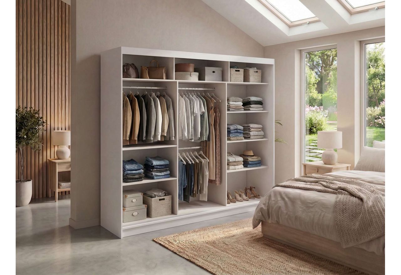 Szafa przesuwna WALENCJA 240 cm - kaszmir/szary z lustrem