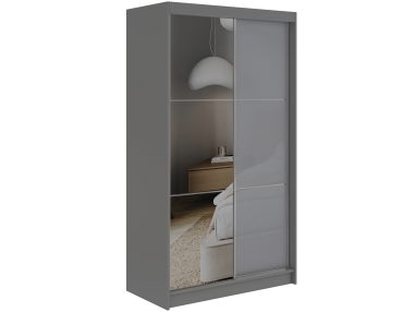 Szafa przesuwna WALENCJA 120 cm - szary z lustrem  +  2 szuflady