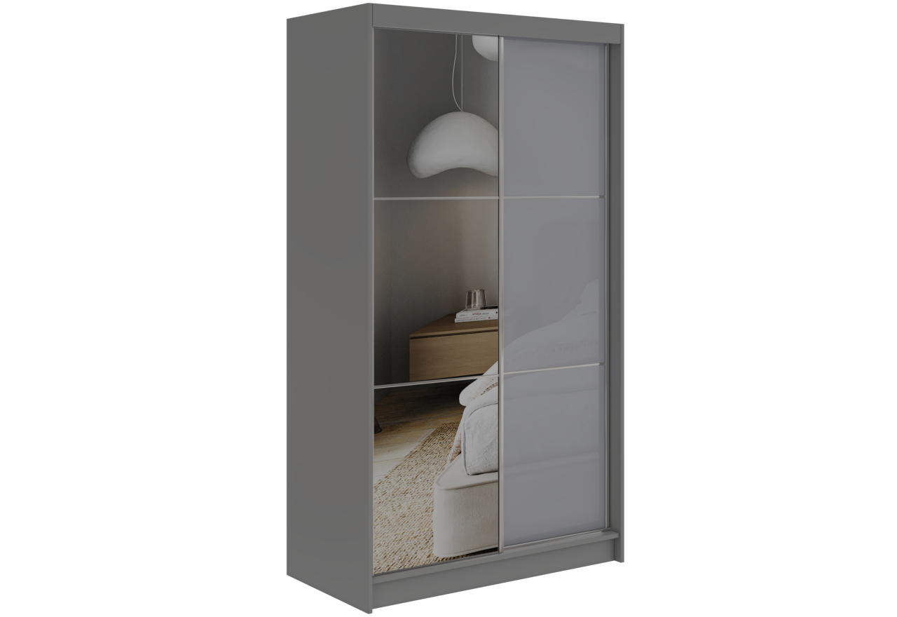 Szafa przesuwna WALENCJA 120 cm - szary z lustrem  +  2 szuflady