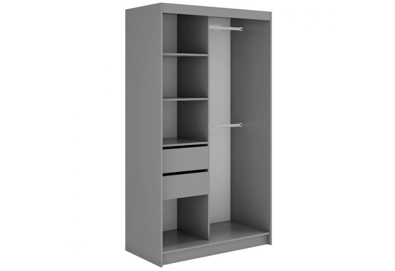 Szafa przesuwna WALENCJA 120 cm - szary z lustrem  +  2 szuflady