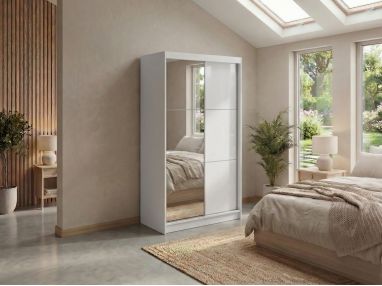 Szafa przesuwna WALENCJA 120 cm - biały z lustrem  +  2 szuflady